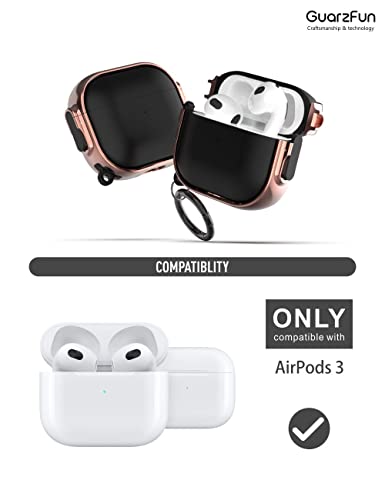 GuarzFun case for AirPods 3, AirPod 3 case with Secure Lock, Hybrid Material, Full Body Protective case Cover for AirPod 3rd Generation (Rose Golden + Black)