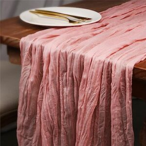 dololoo cheesecloth table runner pink 35 x 118 inches gauze table runner 10ft rose boho rustic decorations for wedding decor reception bridal shower holiday party