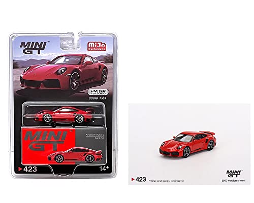 True Scale Miniatures Model Car Compatible with Porsche 911 Turbo S Guards Red Limited Edition 1/64 Diecast Model Car MGT00423