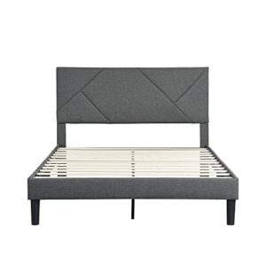 Queen Size Platform Bed Frame with Fabric Upholstered Headboard and Wooden Slats Support, Fully Upholstered Mattress Foundation/No Box Spring Needed/Easy Assembly (Grey, Queen)