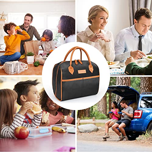 Tirrinia Lunch Bag Women Box Insulated Men Lunchbox Adults, Insulated Bag women Box Freezable Adult Cute Large Tote Cooler, Lunch Women Bag for Work, Picnic, Best Independence Day Gift, Black