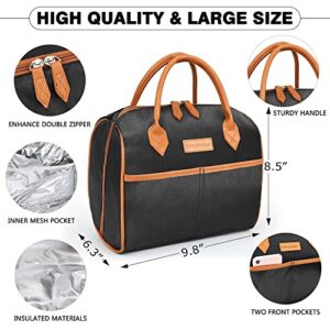 Tirrinia Lunch Bag Women Box Insulated Men Lunchbox Adults, Insulated Bag women Box Freezable Adult Cute Large Tote Cooler, Lunch Women Bag for Work, Picnic, Best Independence Day Gift, Black