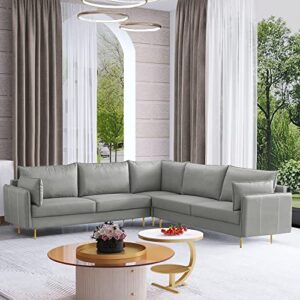 couldwill l shape couch corner sectional sofa modular couch 5-seats technical faux leather sofa for living room and office