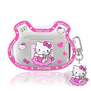 cute cat case for airpod pro 2nd generation cover pattern lovely cartoon bear case with funny kawaii keychain for women girls kids,clear shockproof protective soft silicone cover for airpod pro 2