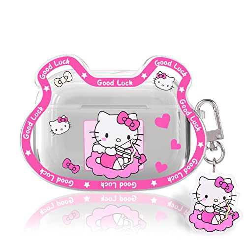 Cute Cat Case for AirPod Pro 2nd Generation Cover Pattern Lovely Cartoon Bear Case with Funny Kawaii Keychain for Women Girls Kids,Clear Shockproof Protective Soft Silicone Cover for AirPod Pro 2