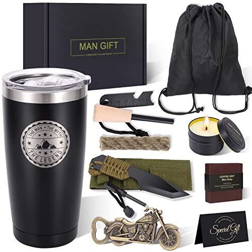 Birthday Gifts for Men Brother Husband, Fathers Day Dad Gifts for Him Boyfriend Outdoorsman Gifts for Men Camping Gifts Unique Mens Gift Set Tumbler Gift Baskets for Men Papa Uncle Gift Box for men