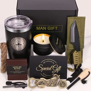 Birthday Gifts for Men Brother Husband, Fathers Day Dad Gifts for Him Boyfriend Outdoorsman Gifts for Men Camping Gifts Unique Mens Gift Set Tumbler Gift Baskets for Men Papa Uncle Gift Box for men