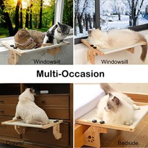 Doemtio Cat Window Perch Sturdy Solid Wood Cat Window Hommock for Large Cats Indoor Easy to Adjust Cat Window Bed Seat Shelf for Windowsill Bedside Cabinet and Drawer