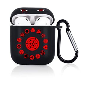 japanese anime case for airpods 1/2 with keychain,cool red eyes pattern soft tpu protective shockproof skin cover for boys girls yonth teen kids compatiable with airpods 2nd 1st generation cover