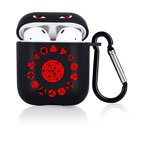 Japanese Anime Case for AirPods 1/2 with Keychain,Cool Red Eyes Pattern Soft TPU Protective Shockproof Skin Cover for Boys Girls Yonth Teen Kids Compatiable with Airpods 2nd 1st Generation Cover