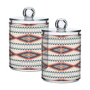 Kigai 2PCS Aztec Pattern Qtip Holder Dispenser with Lids - 14 oz Bathroom Storage Organizer Set, Clear Apothecary Jars Food Storage Containers, for Tea, Coffee, Cotton Ball, Floss