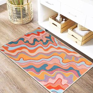 vintage abstract area rug 3x5 faux wool accent rug soft non-slip aesthetic geometric bedroom rug machine washable floor mat carpet for bedroom living room