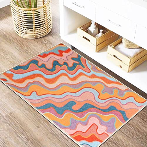 Vintage Abstract Area Rug 3x5 Faux Wool Accent Rug Soft Non-Slip Aesthetic Geometric Bedroom Rug Machine Washable Floor Mat Carpet for Bedroom Living Room