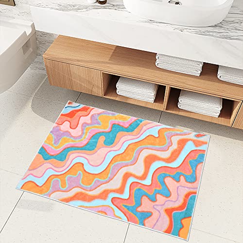 Vintage Abstract Area Rug 3x5 Faux Wool Accent Rug Soft Non-Slip Aesthetic Geometric Bedroom Rug Machine Washable Floor Mat Carpet for Bedroom Living Room