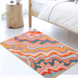 Vintage Abstract Area Rug 3x5 Faux Wool Accent Rug Soft Non-Slip Aesthetic Geometric Bedroom Rug Machine Washable Floor Mat Carpet for Bedroom Living Room