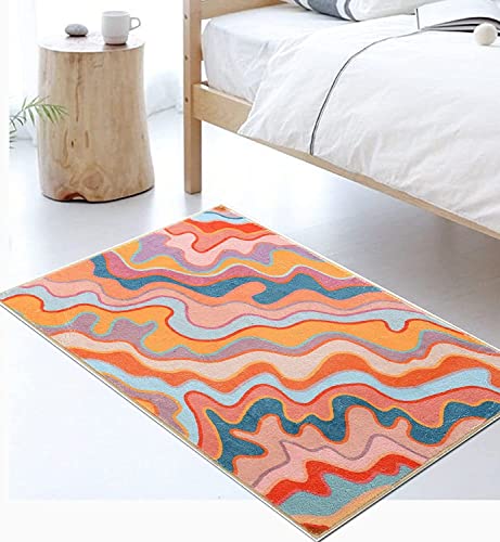 Vintage Abstract Area Rug 3x5 Faux Wool Accent Rug Soft Non-Slip Aesthetic Geometric Bedroom Rug Machine Washable Floor Mat Carpet for Bedroom Living Room