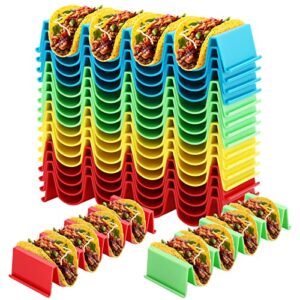 colorful taco holder stand plastic taco plates hold up to 4 tacos each hard sturdy taco shell holder wave shape taco tray dishwasher microwave safe taco rack holders for kitchen serving (16 pcs)