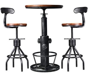lokkhan 3-piece bar table (38.6"-48.4") & 2 backrest stools (24"-30") set for pub kitchen dining living party bistro breakfast, swivel top, height adjustable, most weld, space-saving