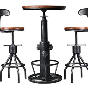 LOKKHAN 3-Piece Bar Table (38.6"-48.4") & 2 Backrest Stools (24"-30") Set for Pub Kitchen Dining Living Party Bistro Breakfast, Swivel Top, Height Adjustable, Most Weld, Space-Saving