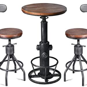 LOKKHAN 3-Piece Bar Table (38.6"-48.4") & 2 Backrest Stools (24"-30") Set for Pub Kitchen Dining Living Party Bistro Breakfast, Swivel Top, Height Adjustable, Most Weld, Space-Saving