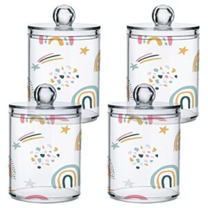 Kigai 2PCS Cartoon Rainbow Qtip Holder Dispenser with Lids - 14 oz Bathroom Storage Organizer Set, Clear Apothecary Jars Food Storage Containers, for Tea, Coffee, Cotton Ball, Floss