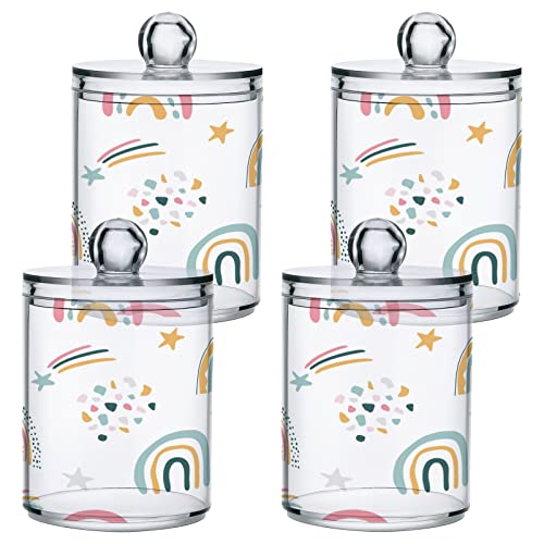 Kigai 2PCS Cartoon Rainbow Qtip Holder Dispenser with Lids - 14 oz Bathroom Storage Organizer Set, Clear Apothecary Jars Food Storage Containers, for Tea, Coffee, Cotton Ball, Floss