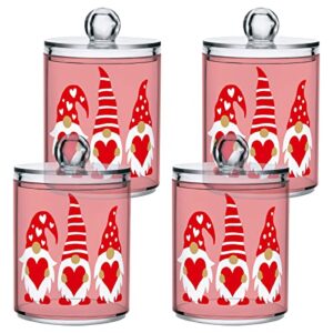 Three Valentine Gnomes Qtip Holder Dispenser 2 Pack Clear Apothecary Plastic Jars with Lids,Cute Hearts Bathroom Canister Storage Organizer for Cotton Pads,Cotton Ball/Swabs,Floss 10Oz