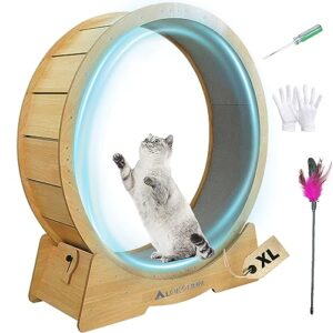 lokshun cat wheel,cat exercise wheel with lock pin,great weight-loss cat wheel with carpeted runway,large-sized cat exercise wheel with noiseless rollers,42in large,cat teaser stick included
