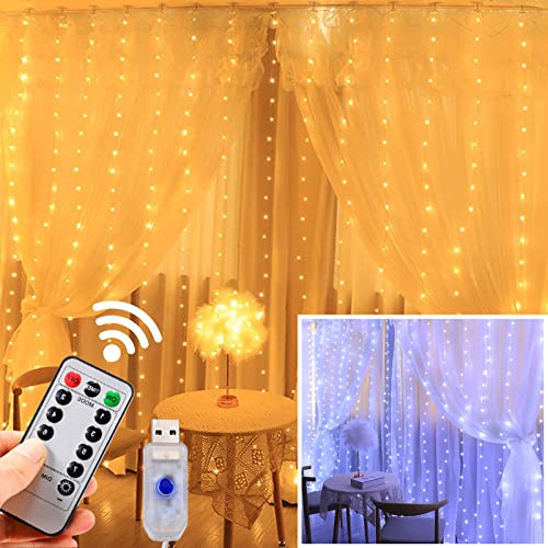 hyrion Warm White Curtain String Light + White LED Curtain Light