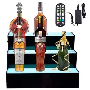 kweetle liquor bottle display shelf,16 inch 3-step led lighted bar shelf,wine bottle display rack with remote & app control for home, club, commercial bar