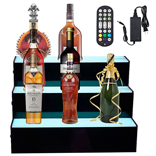 Kweetle Liquor Bottle Display Shelf,16 Inch 3-Step LED Lighted Bar Shelf,Wine Bottle Display Rack with Remote & App Control for Home, Club, Commercial Bar