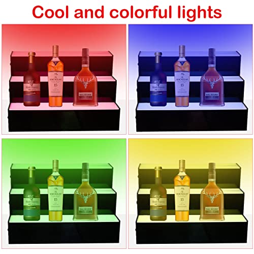Kweetle Liquor Bottle Display Shelf,16 Inch 3-Step LED Lighted Bar Shelf,Wine Bottle Display Rack with Remote & App Control for Home, Club, Commercial Bar