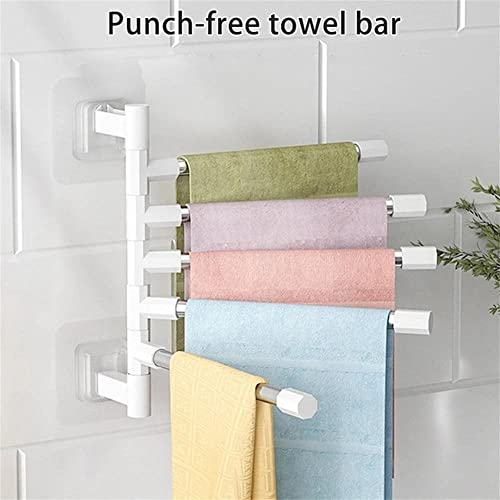 DIEWU Stainless Steel Wall Mounted Swivel Bathroom Towel Rack, Space Saving Towel Hanger for Bathroom, Kitchen(5 Towel Bar,White)