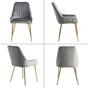 ANOUR Dining Chairs Set of 2, Modern Velvet Living Room Chairs, Kitchen Chairs with Gold Metal Legs, Upholstered Armless Chair for Kitchen Bedroom Vanity(Grey,2 Pack)