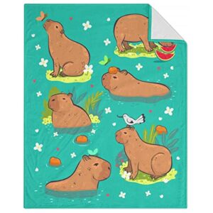 XaocNyx Capybara Throw Blanket for Baby - 30x40 Inches Lap Size - Soft Fluffy Cozy Blankets Gift - Green Cute Blanket Throws for Couch, Work