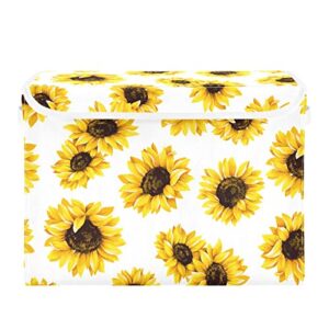 stargrass foldable storage bin fabric decorative storage box with lid and handles,flower sunflower yellow collapsible storage basket 11.8x12.6x16.5 inch