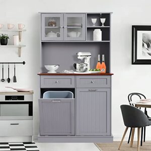 louvixa kitchen pantry storage cabinet, microwave cabinet with tilt out trash cabinet, freestanding kitchen hutch,tall pantry cabinet cupboard (grey)