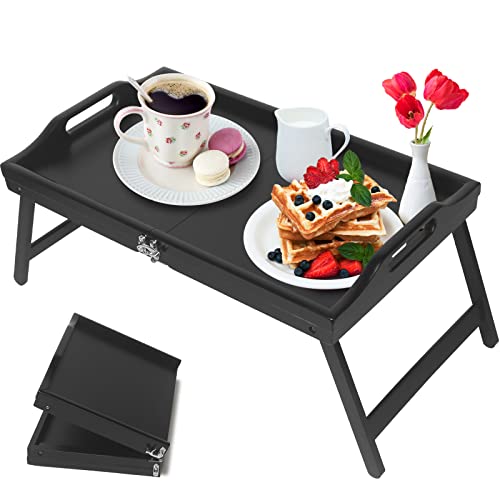 Breakfast Tray Table with Folding Legs Serving Tray (Foldable Black)