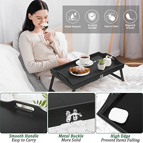 Breakfast Tray Table with Folding Legs Serving Tray (Foldable Black)