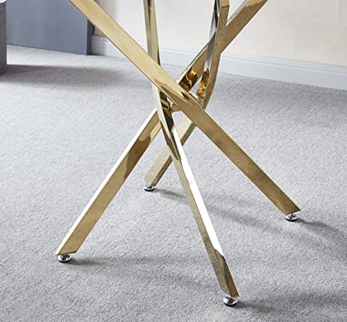 SSLine 39" Round Dining Table for 4 Tempered Glass Kitchen Table w/Mirrored Stainless Steel Nest-Shape Base Mid-Century Dinner Table for Dining Room Home Office Meeting Table(Gold)