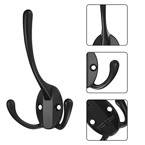 YOUYIDUN 6 Pcs Three Prongs Coat Hooks, Heavy Duty Wall Mounted Clothes Hooks, Black Retro Metal Towel Robe Hooks with Screws for Hanging Coat, Scarf, Bag, Towel, Key, Cap, Hats, Robes Hooks