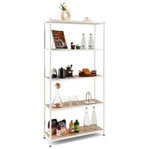 giantex 5-tier industrial bookshelf white - 61" tall open display shelving rack with anti-toppling device, adjustable feet, freestanding storage shelf for living room, kitchen, office, bedroom