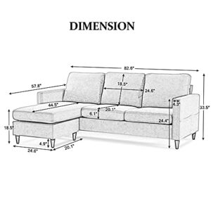 Morhome Sofa with Side Pocket,Convertible Corner Fabric Storage, Sectional Couch for Living Room & Apartment, Blue Linen