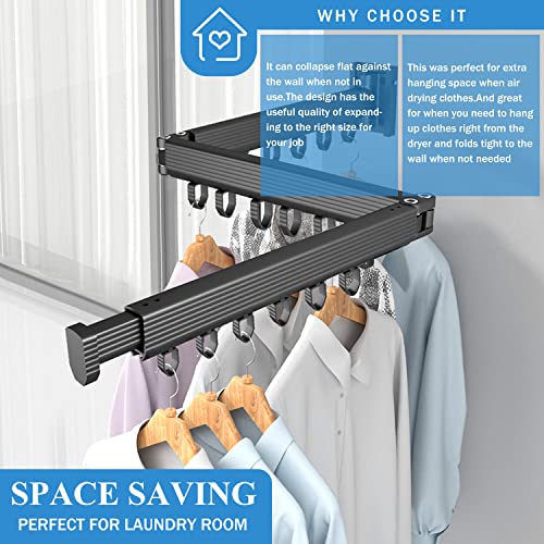 ZOES HOMEWARE 2023 Reinforced Wall Mounted Cothes Drying Rack, Drying Rack Clothing for Laundry Room, Collapsible Clothing Rack for Hanging Clothes, Foldable Laundry Hanger Dryer Rack (O Shape Hooks)