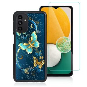 ook compatible with samsung galaxy a14 case,[built in screen protector] anti slip shockproof protective case for samsung galaxy a14 5g blue butterfly