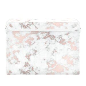 leideawo collapsible storage boxes marble rose gold storage baskets washable with lids and handle for home bedroom closet office