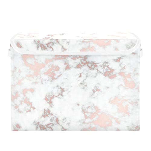 Leideawo Collapsible Storage Boxes Marble Rose Gold Storage Baskets Washable With Lids And Handle For Home Bedroom Closet Office