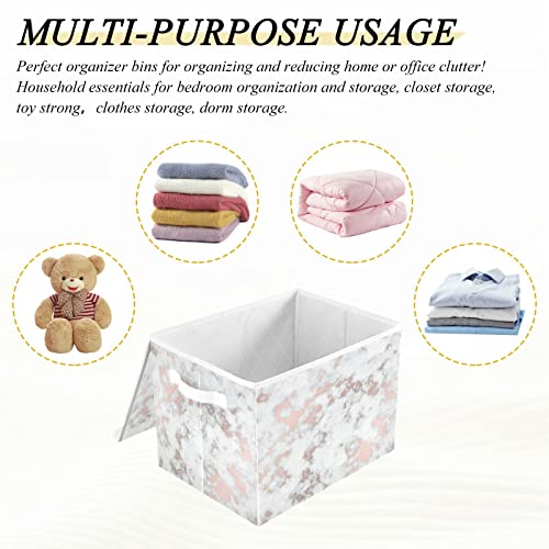 Leideawo Collapsible Storage Boxes Marble Rose Gold Storage Baskets Washable With Lids And Handle For Home Bedroom Closet Office