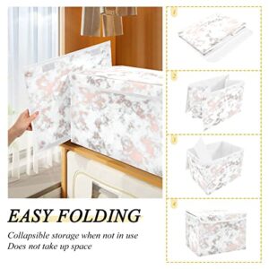 Leideawo Collapsible Storage Boxes Marble Rose Gold Storage Baskets Washable With Lids And Handle For Home Bedroom Closet Office