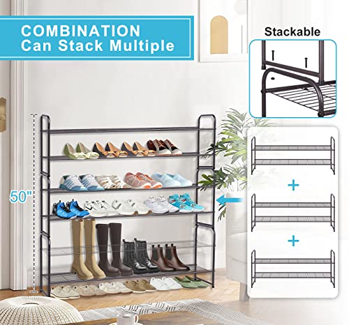 SLEEPING LAMB 2 Tier Metal Long Shoe Rack for Closet and Over The Door Shoe Rack Fit Narrow Door for 12 Pairs Sneakers, Boots, Grey